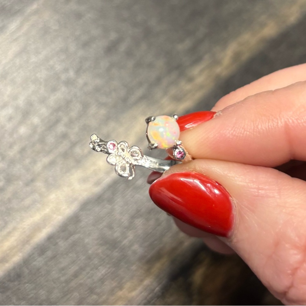 Natural 6mm Opal and Red Garnet Ring Size 7 - Picture 9 of 9